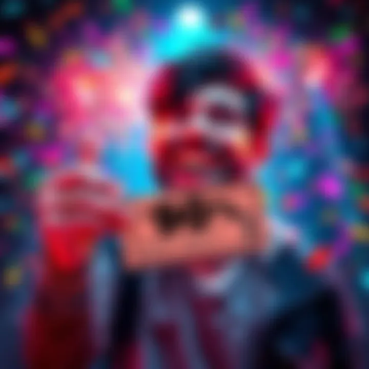 A person holding a winning lottery ticket with a big smile, celebrating a 90% chance to win, surrounded by colorful confetti and bright lights.