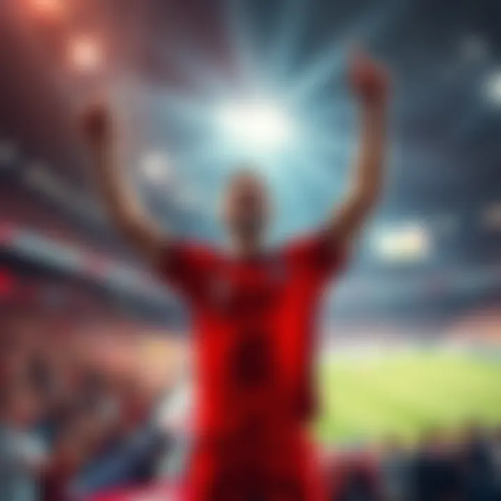 A player celebrating a key victory in his main sport, surrounded by cheering fans in a vibrant stadium atmosphere.