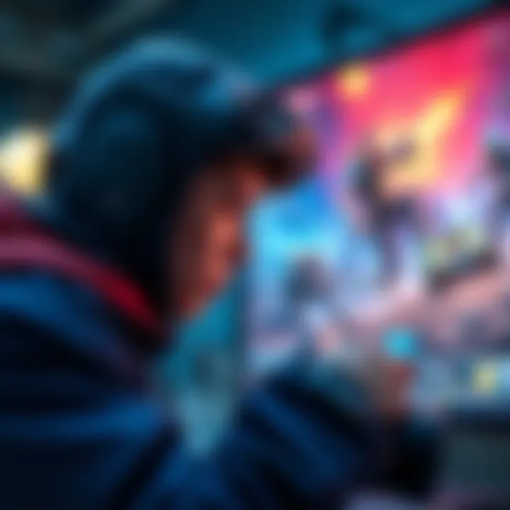 Exciting Playthrough Adventure A player intensely focused on a game screen showing vibrant action and adventure scenes.