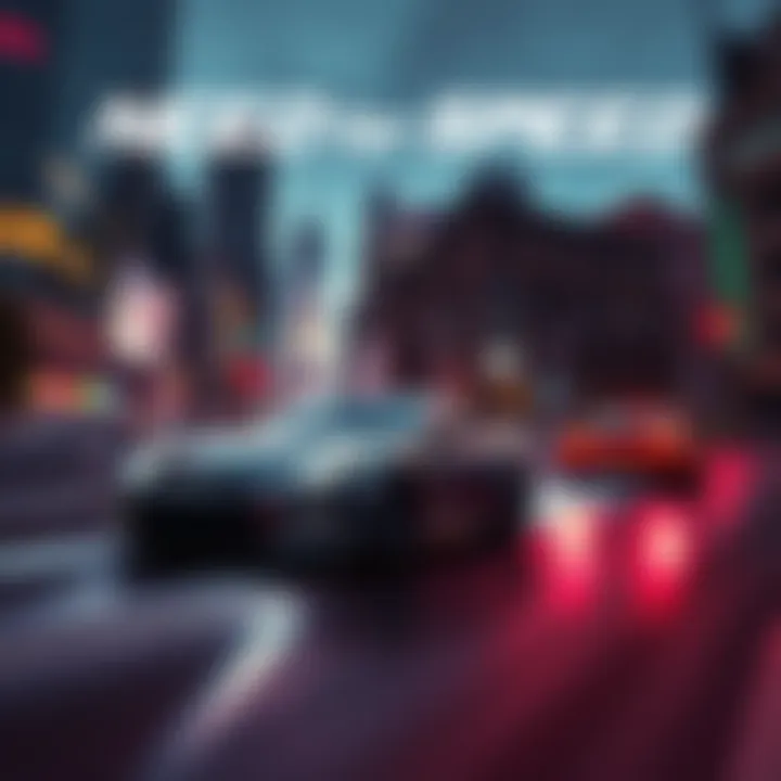 A thrilling race in the last Need for Speed game, showcasing sleek cars speeding through a city at night