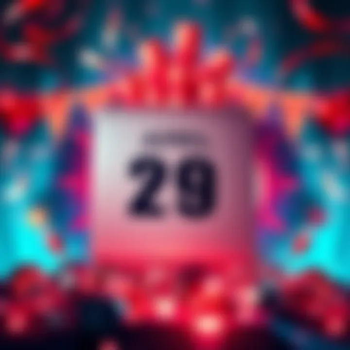 A calendar marked with April 29, highlighting an important upcoming release, surrounded by celebratory graphics.