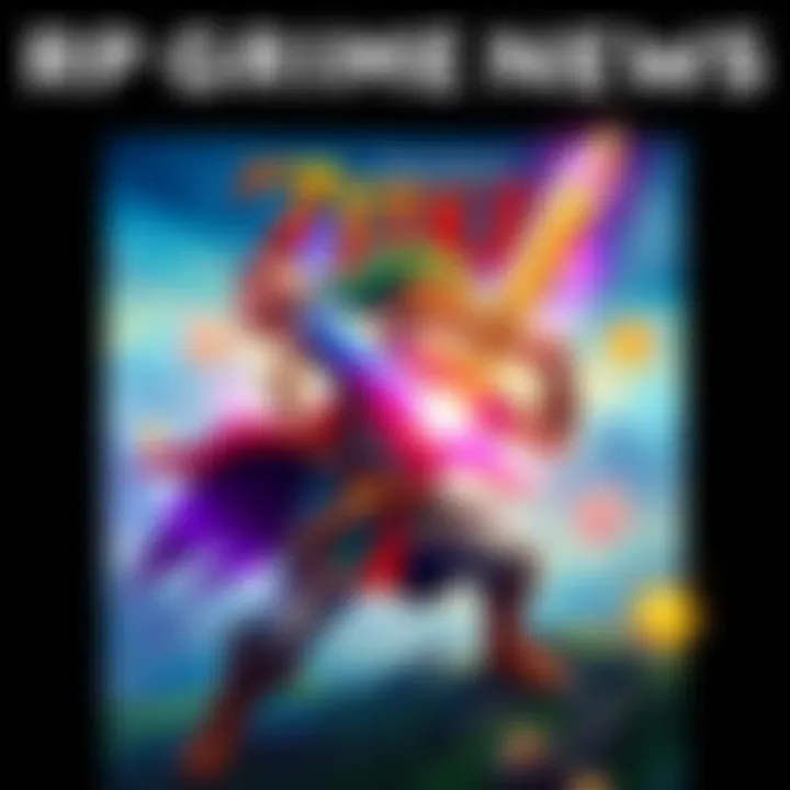 A colorful RPG game cover featuring an adventurous hero wielding a sword and magical elements with a fantasy landscape background.