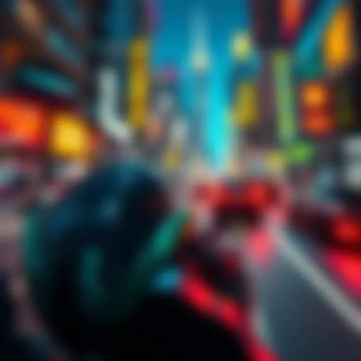 A player enjoying a thrilling ride through a vibrant, futuristic city in the Cyberpunk game, filled with neon lights and busy streets.