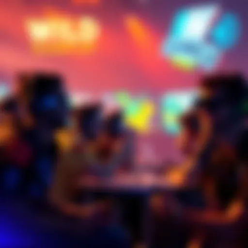 A group of players engaged in thrilling interactive gameplay, surrounded by vibrant graphics and immersive elements, showcasing their excitement and teamwork.