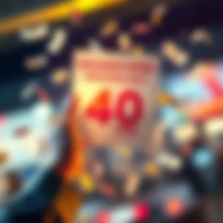 A hand holding a flyer advertising an exclusive offer for 40 Koen, with money symbols in the background.