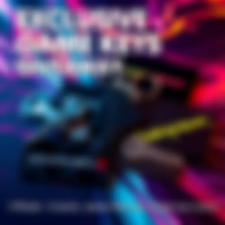 A collection of game keys for popular titles like Dishonored 2 and Cyberpunk on a vibrant background