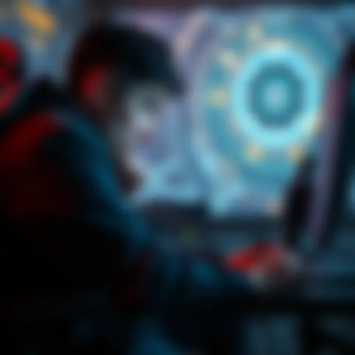 A tired player sits in front of a screen, focusing intensely on a game where they are searching for a sentinel core, showing signs of frustration.