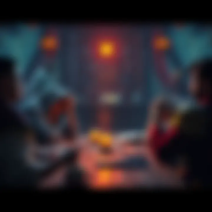 A tabletop RPG scene showing players discussing long rest exhaustion rules with a character looking tired from lack of sleep