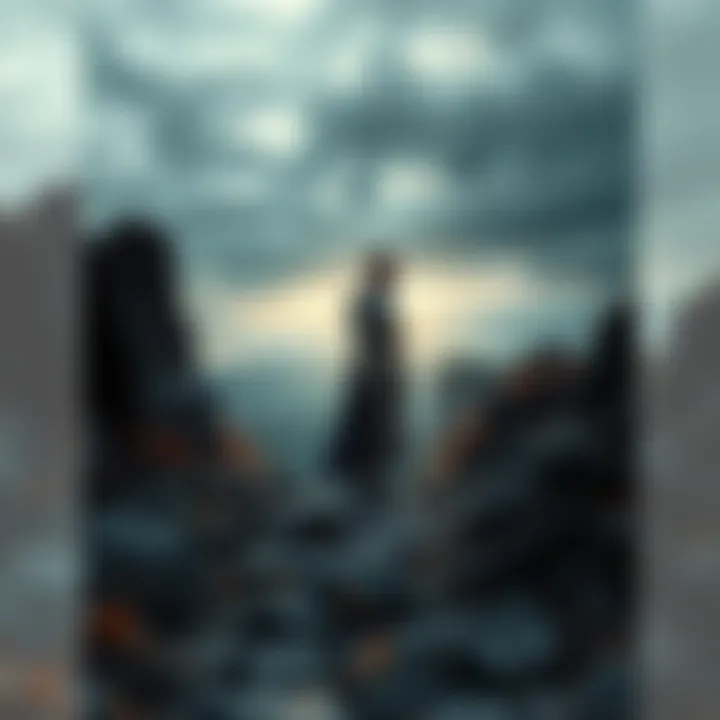 The Exiled Knight, clad in worn armor, stands on a rocky path, gazing into the distance as he reflects on his past and future challenges.