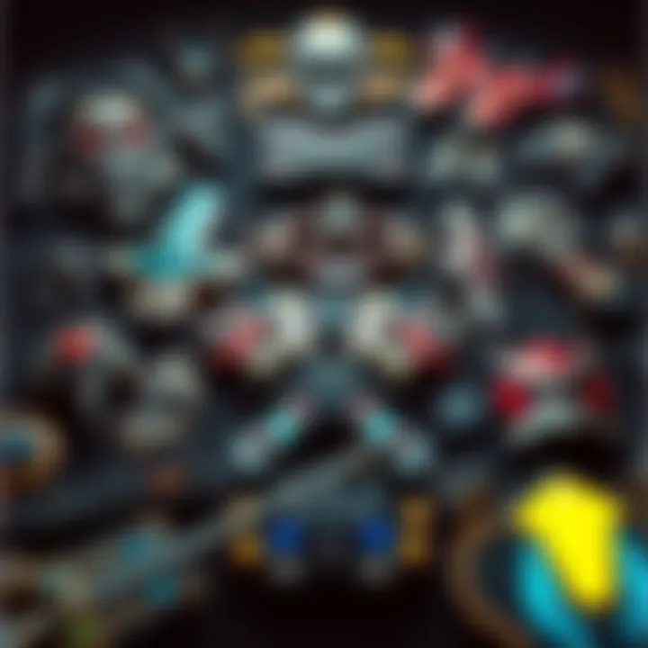 Exotic Armor Display Variety of exotic armor pieces laid out, showcasing their unique designs and colors, highlighting player interest and preferences.