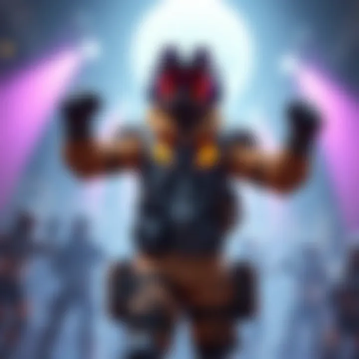 A character in gaming gear celebrating a rare exotic drop, featuring Sawyers Knee Pads in the spotlight.