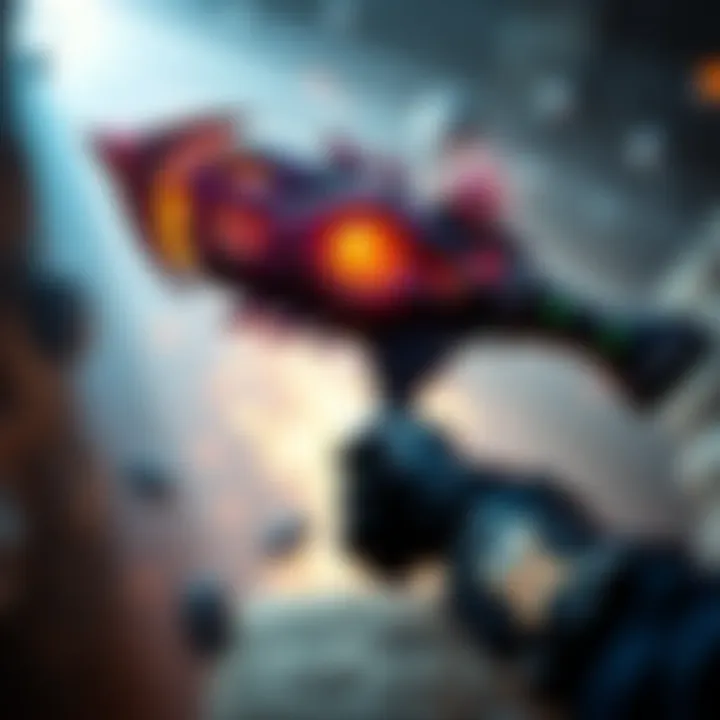 Exotic Void Weapon A player holds a powerful void weapon in a raid setting, showcasing its striking design and glowing effects.