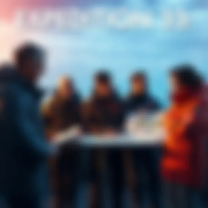 A group of people discussing Expedition 33 with maps and charts in front of them