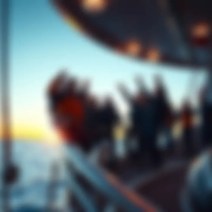 The crew of Clair Obscur celebrates the conclusion of Expedition 33 on the deck of the ship, with joyful expressions and a beautiful sunset in the background.