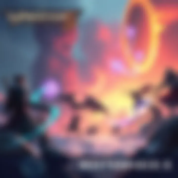 Fantasy RPG Artwork A dramatic scene from Expedition 33 showcasing a colorful fantasy world with characters engaged in battle and magical elements surrounding them.