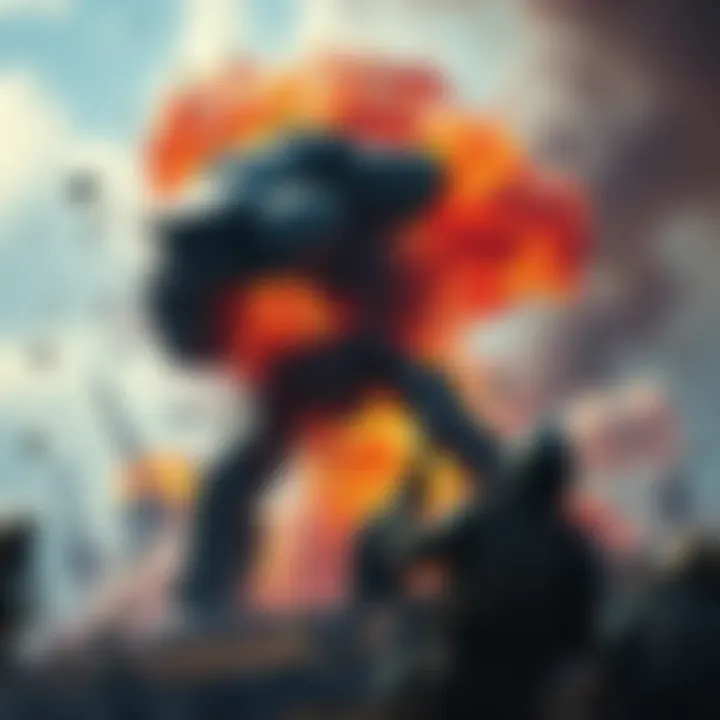 A damaged sentinel explodes on the battlefield, causing chaos as players attempt to loot nearby items.