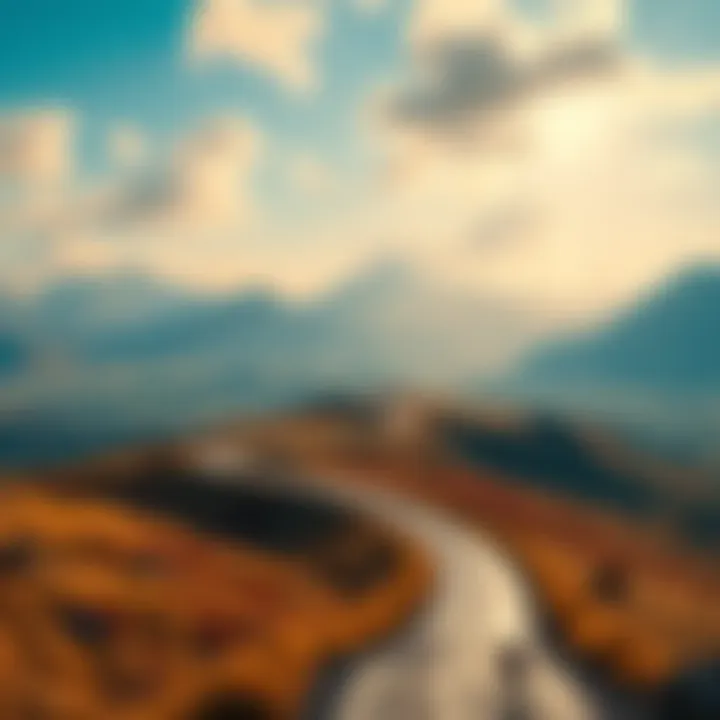 A vibrant landscape with open fields, mountains, and a winding road, showing a player exploring freely in a game environment.