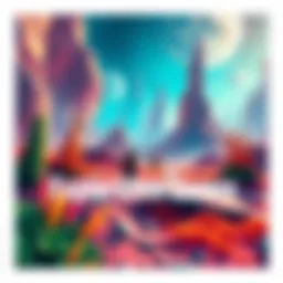 A vibrant scene depicting a character exploring a colorful alien planet with unique plants and landscapes, inspired by games like No Man's Sky and Witcher 3.