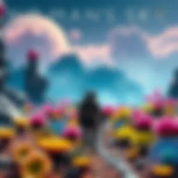 Exploring alien landscapes in No Man's Sky A player character exploring a vibrant alien planet filled with colorful plants and strange creatures in No Man's Sky