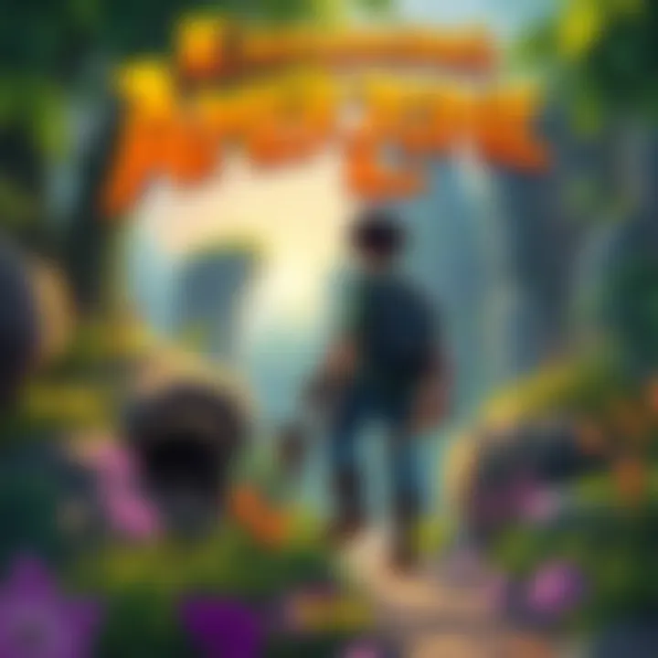 Cover illustration for the game Amerzone showing lush greenery and a character exploring a vibrant world with tools in hand