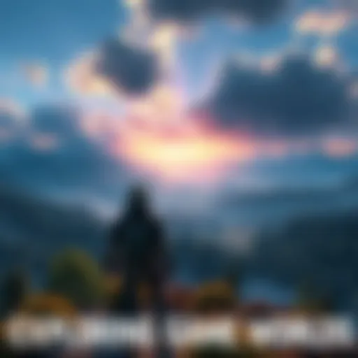 A player character standing on a hilltop looking over a vast game world with mountains and forests in the distance, symbolizing adventure and exploration in video games.