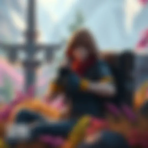 A character searching for battery locations in a vibrant game world, focusing on natural exploration.