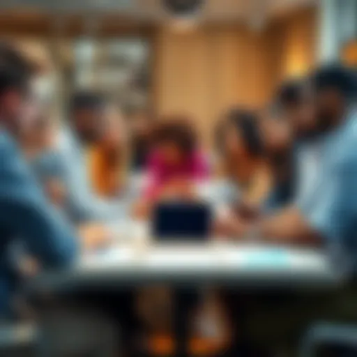 Exploring New Choices A group of diverse people discussing various options at a table, with charts and graphs showing innovative ideas.