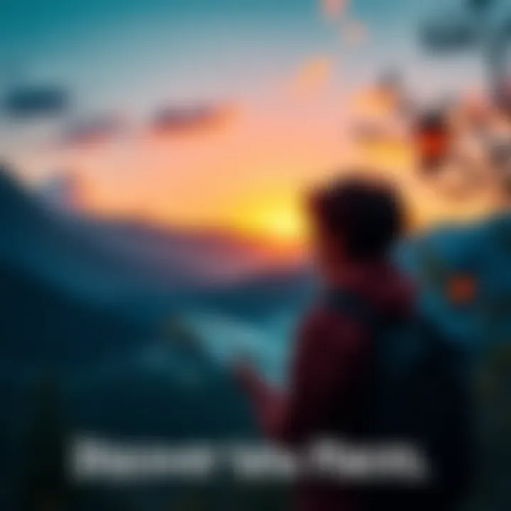 A person looking at a map with a backpack in a scenic outdoor location
