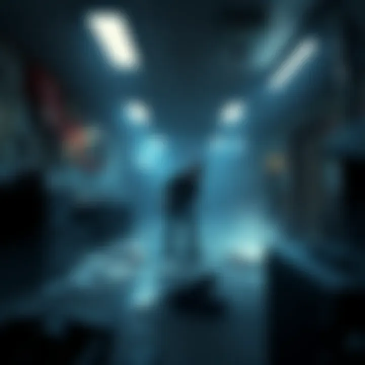 Exploring Resident Evil Police Station A character searching for items in a dimly lit Police Station in Resident Evil, surrounded by scattered papers and an open safe.