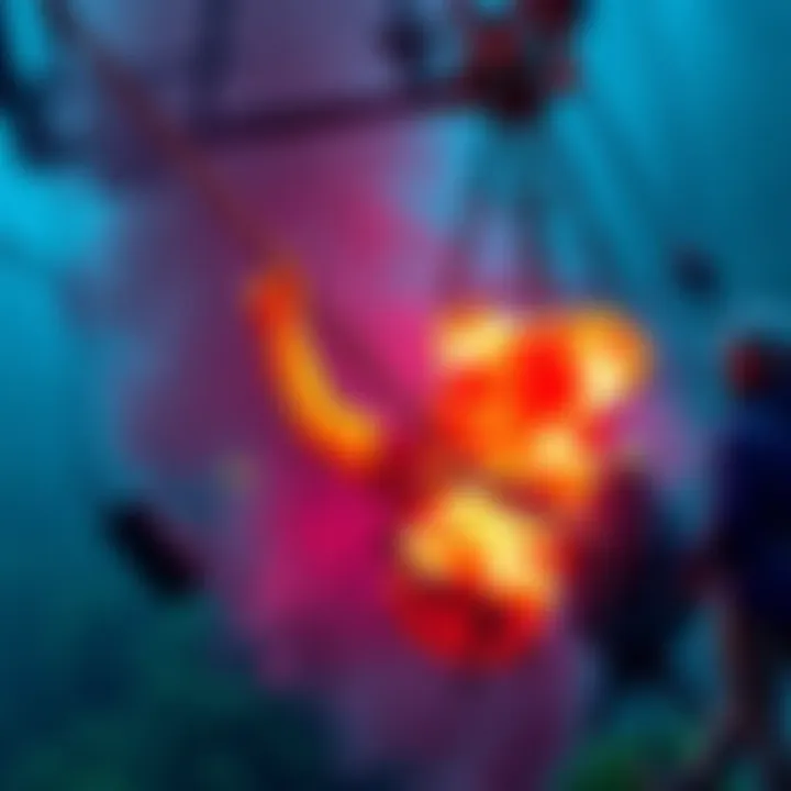 A zipline area with explosive canisters causing chaos, as thrill-seekers look on in surprise.