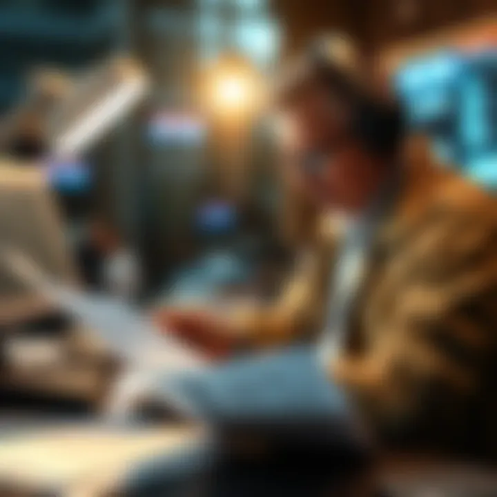 A journalist reviewing documents and data to uncover the truth behind recent events