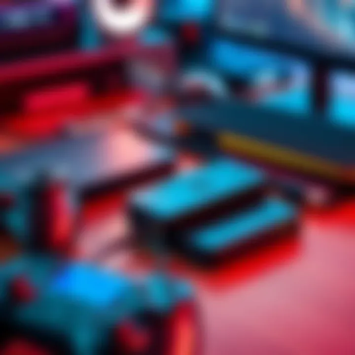 A selection of external hard drives with USB-C connections, ideal for gaming storage, placed on a desk with a game controller beside them.