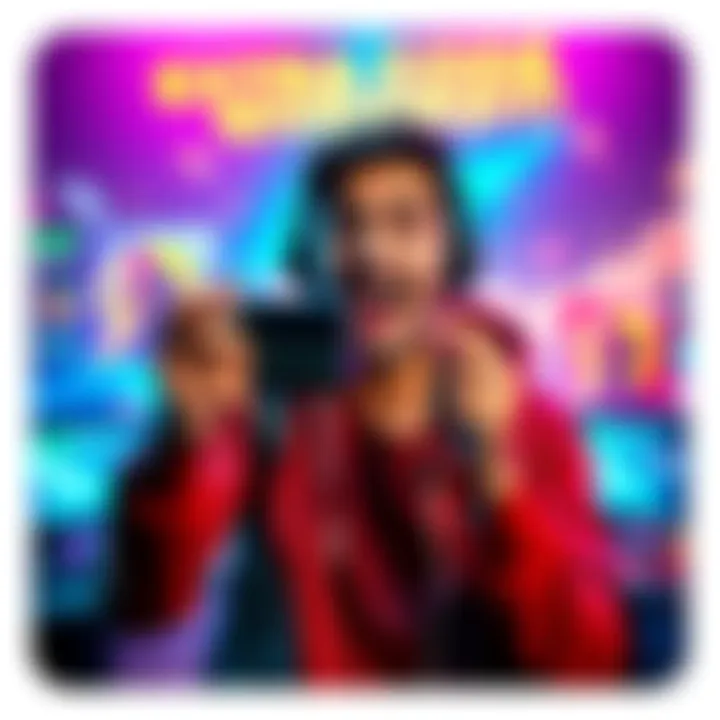 An Argentine gamer holding a gaming console, excited about a code giveaway, with a colorful background showing gaming elements.