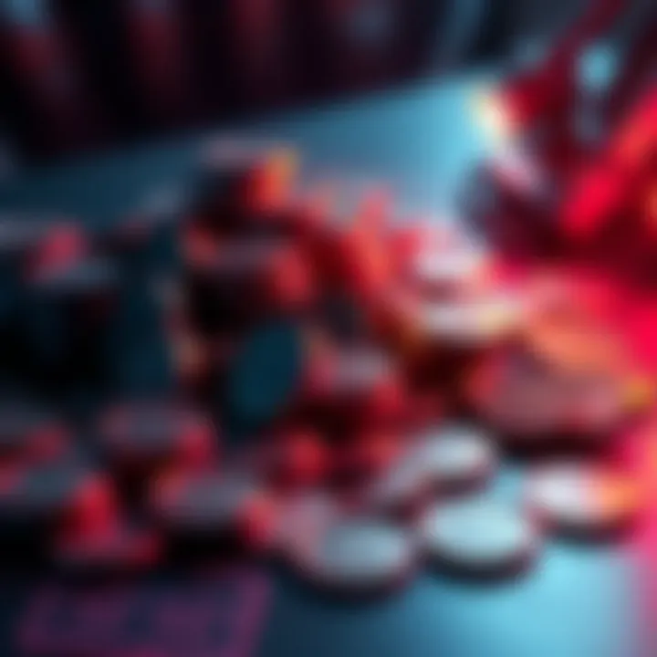 A pile of tokens on a table with some spotlight variants displayed beside them, showing options for spending