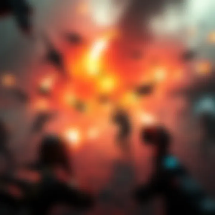 A chaotic battle scene from an extraction shooter game, showing players fighting for resources in a tense environment.