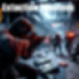 A player character aiming in a tense extraction shooter game environment with enemies nearby and loot visible on the ground.