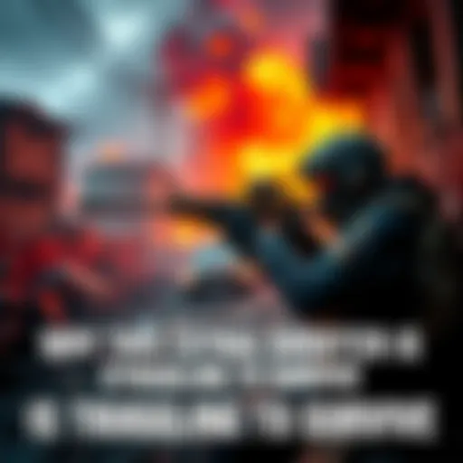 A player character in tactical gear aiming a weapon in a war-torn environment, showcasing limited gear and intense action.
