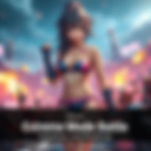 A character in stylish bikini gear prepares for action in Extreme Mode, with a vibrant battlefield in the background.