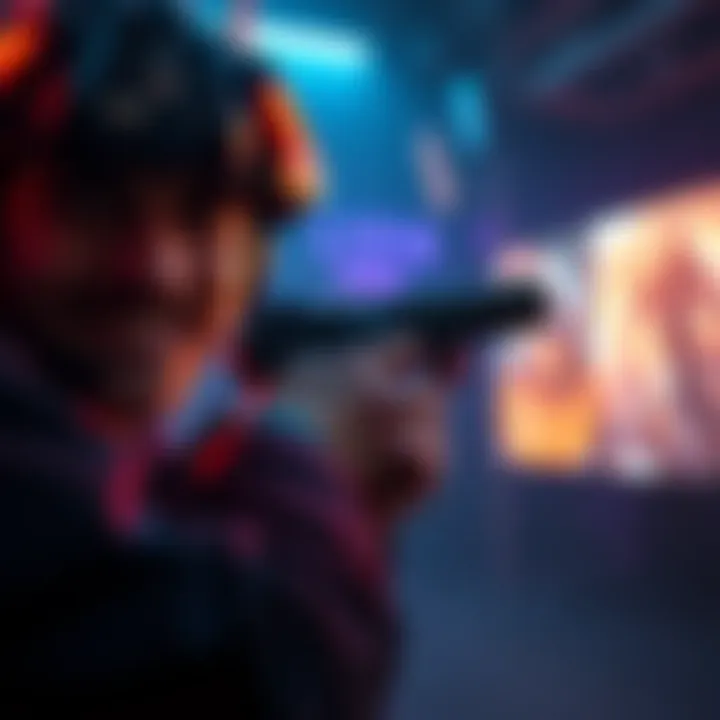 A player focused on the screen during the Extreme Pistol Only Challenge, showing excitement and concentration as they aim with a pistol.