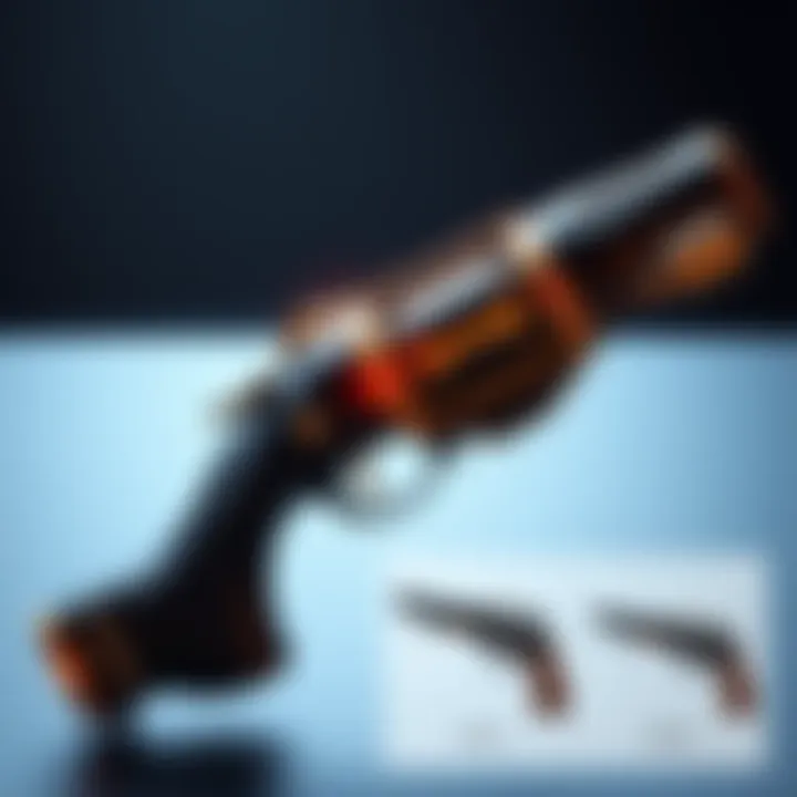 A close-up view of the Eyasluna hand cannon showcasing its design and features, alongside comparison images of Rose and Better Devils hand cannons.