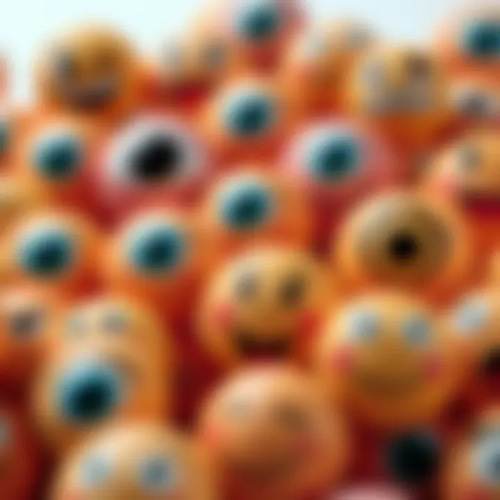 Various eye and mouth emojis on a colorful background, showcasing their popularity in communication.