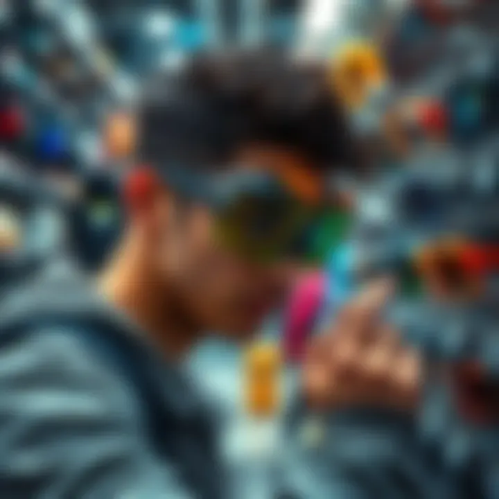 Person selecting eye protection A first-time user examines different types of eye protection gear in a store, looking for the best fit for safety against high-resolution flash.