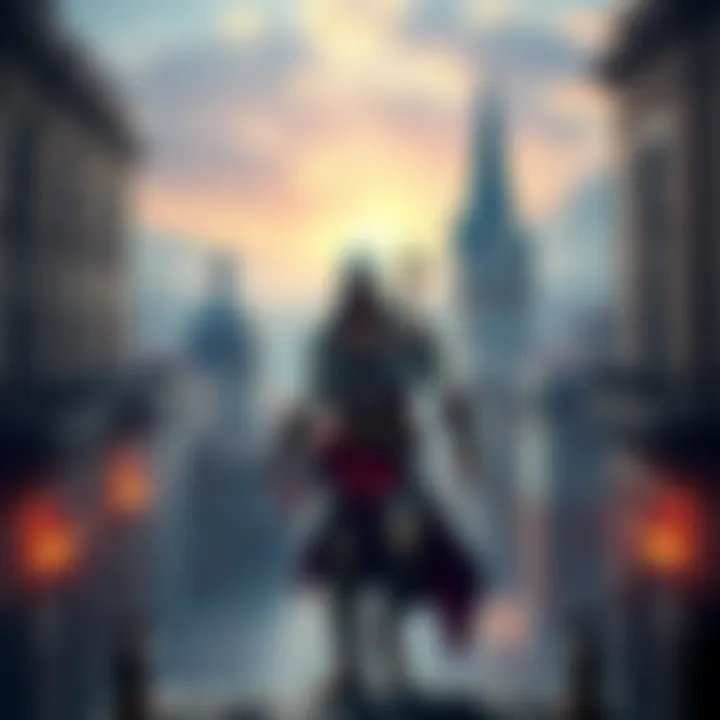 The character Ezio from Assassin's Creed standing in a historic Italian cityscape with iconic landmarks around.