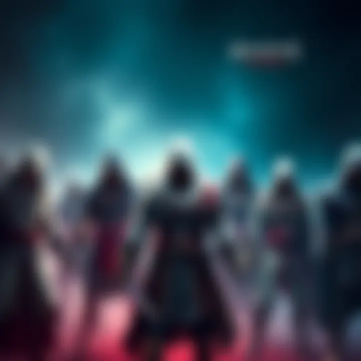 A group of characters from the Ezio Trilogy and Assassin's Creed 3 and Black Flag standing together in a dramatic pose.