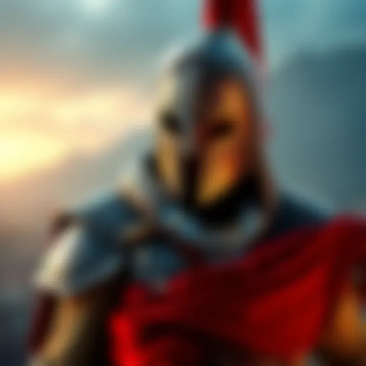 A character resembling Ezio Auditore da Firenze in a detailed outfit, showcasing the ISU Helmet with a focus on its design and significance in the story.