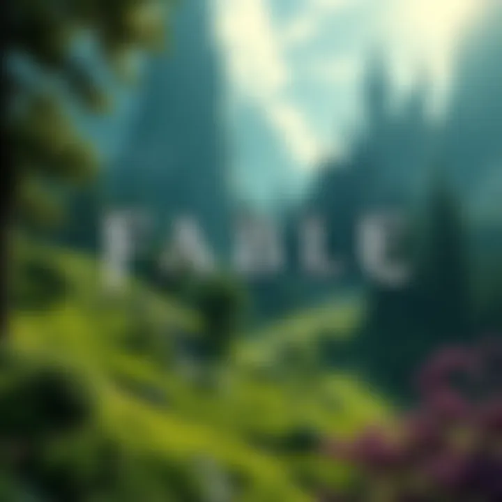 Fable Game Cover Fable game cover showcasing a fantasy landscape with lush greenery and a mystical castle in the background