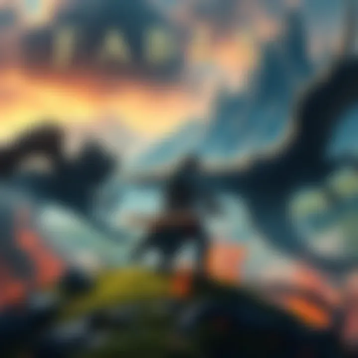 Fable Game Cover Art Cover art featuring a fantasy landscape with a hero holding a sword, surrounded by mystical creatures.