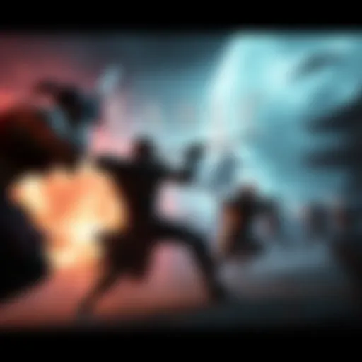 Fable gameplay showing intense combat action with characters engaging in battles