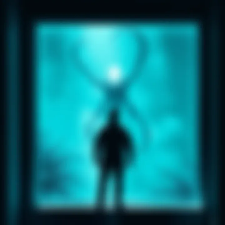 Person facing a xenomorph at a window A person stands near a window, staring in fear at a xenomorph outside, contemplating a confrontation.