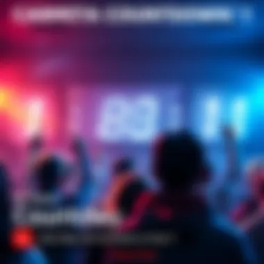 A colorful scene showing people eagerly watching a countdown timer with excitement, representing the anticipation of Fafnir's release.